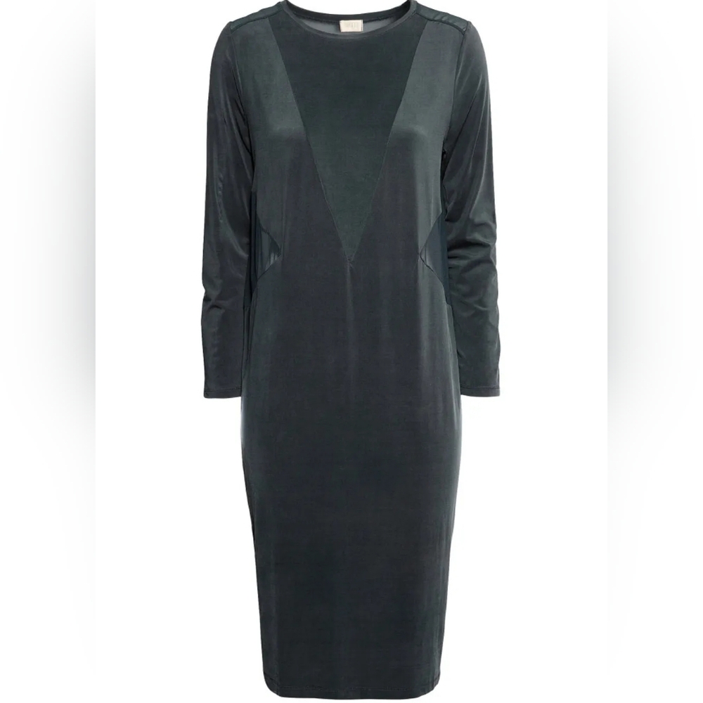 NEW H & M Cupro Sheer‎ Panel Midi Slouch Dress Dark Charcoal Size 12
